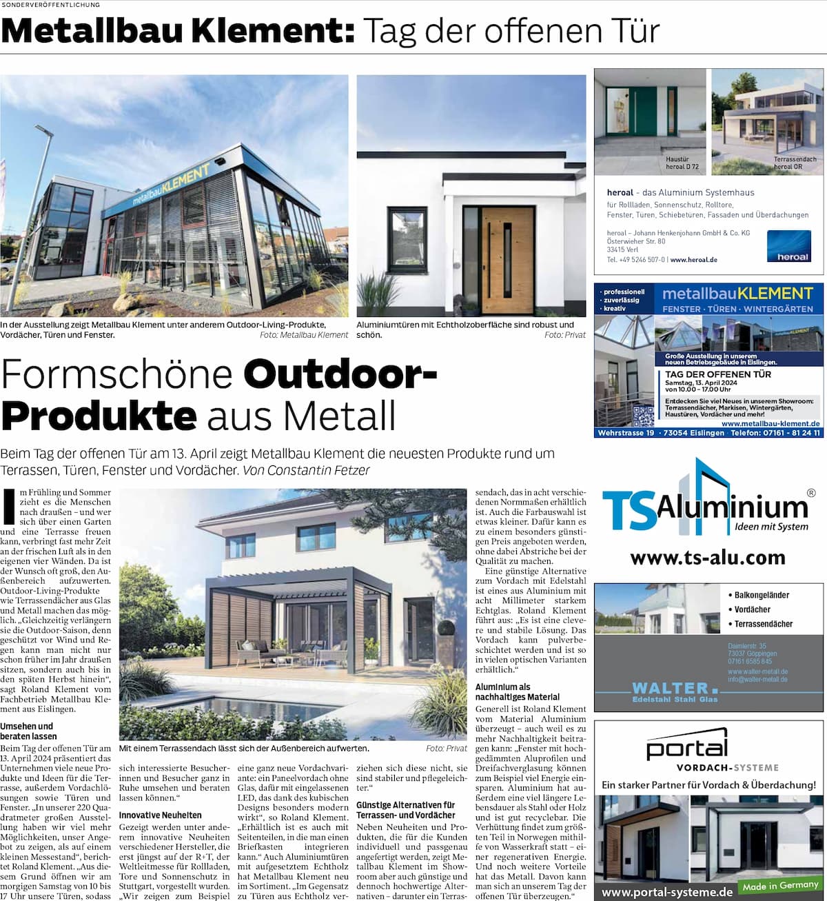 Ein Zeitungsbeicht über den "Tag der offenen Tür" bei Metallbau Klement