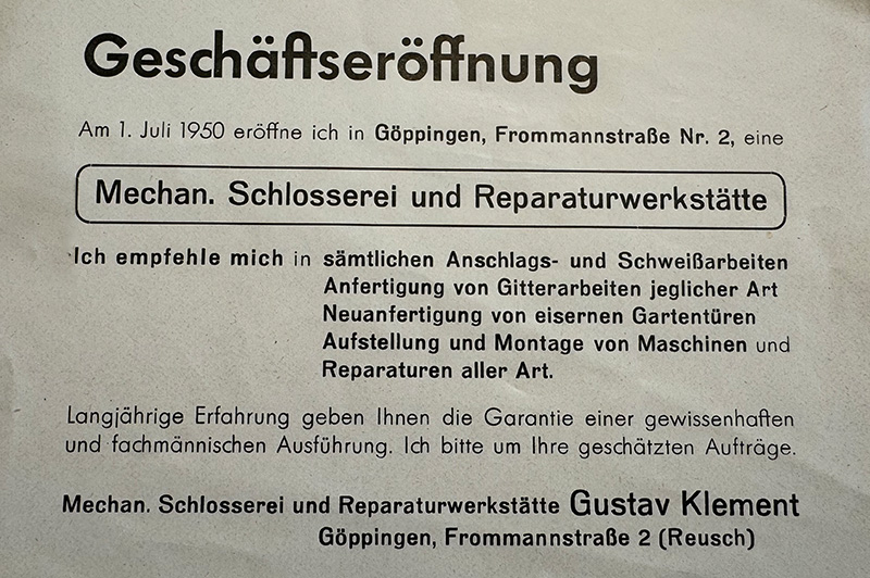 Zeitungsartikel zur Geschäftseröffnung am 01.Juli 1950